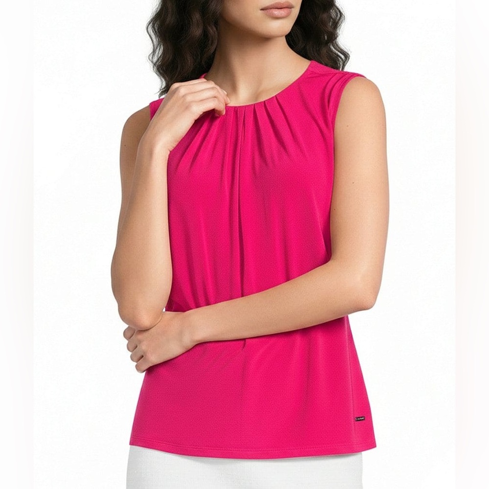 Calvin Klein Hot Pink Sleeveless Pleated-Neck Camisole